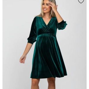 Pink blush maternity green velvet wrap dress